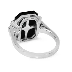 9ct White Gold Emerald and Onyx Deco Style Ring