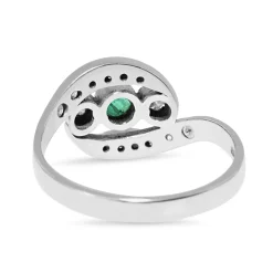 18ct White Gold Emerald and Diamond 3 Stone Twist Ring
