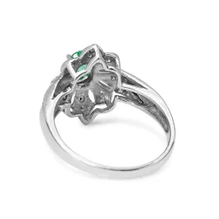 14ct White Gold Emerald and Diamond Deco Style Ring