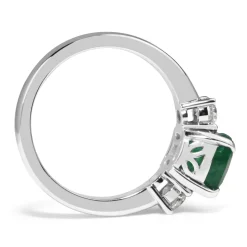 18ct White Gold Emerald and Diamond 3 Stone Diamond Ring