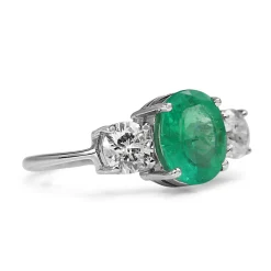 18ct White Gold Emerald and Diamond 3 Stone Ring