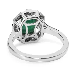 18ct White Gold Emerald and Diamond Deco Style Halo Ring