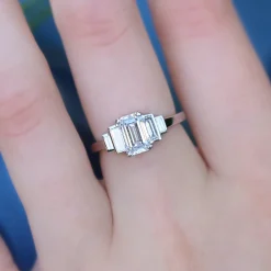 18ct White Gold Emerald and Baguette 5 Stone Diamond Ring