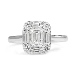 18ct White Gold Emerald Cut Diamond Halo Ring