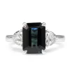 18ct White Gold Emerald Cut Sapphire and Diamond Heart 3 Stone Ring