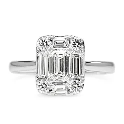 18ct White Gold Emerald Cut Diamond Deco Style Ring