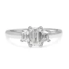 18ct White Gold Emerald Cut and Trapezoid Diamond 3 Stone Ring
