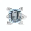 18ct White Gold Emerald Cut Aquamarine and Diamond Claw Cocktail Ring