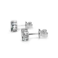 18ct White Gold Emerald Cut Aquamarine and Diamond Stud Earrings