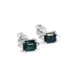 18ct White Gold Emerald Cut Sapphire and Diamond Stud Earrings