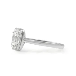 18ct White Gold Emerald Cut Diamond Halo Ring
