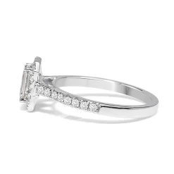 18ct White Gold Emerald Cut Halo Ring