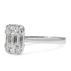 18ct White Gold Emerald Cut Diamond Deco Style Ring