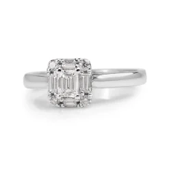 18ct White Gold Emerald Cut Halo Diamond Ring