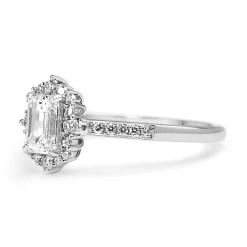 18ct White Gold Emerald Cut Diamond Halo Ring