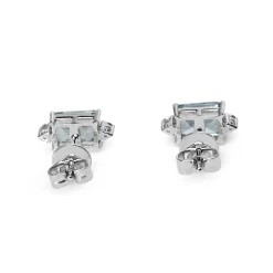 18ct White Gold Emerald Cut Aquamarine and Diamond Stud Earrings