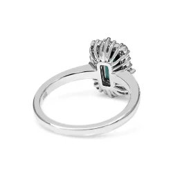 18ct White Gold Emerald Cut Sapphire and Diamond Halo Ring