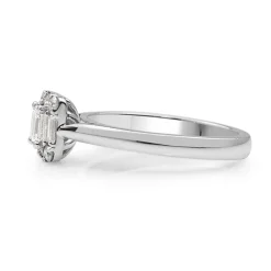 18ct White Gold Emerald Cut Halo Diamond Ring