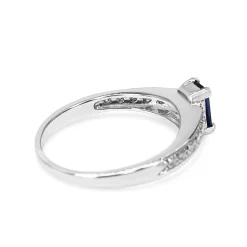 18ct White Gold Emerald Cut Sapphire and Diamond Ring