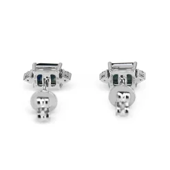 18ct White Gold Emerald Cut Sapphire and Diamond Stud Earrings