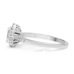 18ct White Gold Emerald Cut Diamond Halo Ring