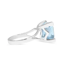18ct White Gold Emerald Cut Aquamarine and Diamond Claw Cocktail Ring
