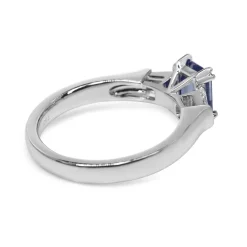 18ct White Gold Emerald Cut Sapphire and Baguette Diamond Ring