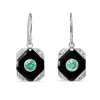 9ct White Gold Emerald, Onyx and Diamond Art Deco Style Earrings