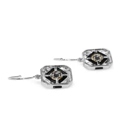 9ct White Gold Emerald, Onyx and Diamond Art Deco Style Earrings