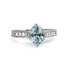 14ct White Gold Engraved Aquamarine and Diamond Solitaire Ring