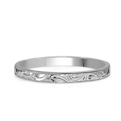 18ct White Gold Engraved Wedding Band