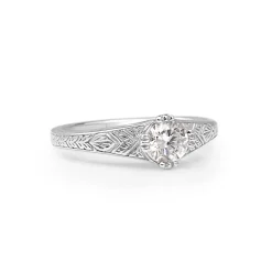 18ct White Gold Etched Diamond Solitaire Ring