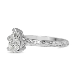 18ct White Gold Etched Pear Diamond Solitaire Ring