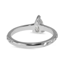 18ct White Gold Etched Pear Diamond Solitaire Ring
