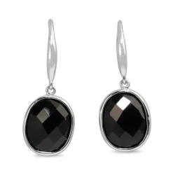 9ct White Gold Faceted Black Spinel Drop Earrings