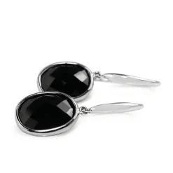 9ct White Gold Faceted Black Spinel Drop Earrings