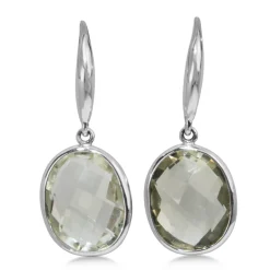 9ct White Gold Faceted Green Amethyst Earrings