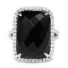 18ct White Gold Faceted Onyx and Diamond Cocktail Ring
