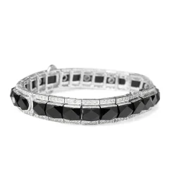 18ct White Gold Faceted Onyx and Diamond Buckle Bracelet