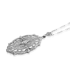 10ct White Gold Filigree Art Deco Diamond Necklace