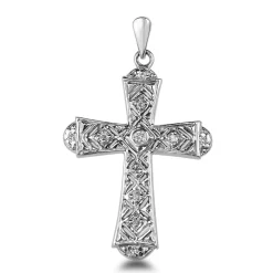 14ct White Gold Filigree Diamond Cross Pendant