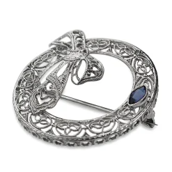 10ct White Gold Filigree Sapphire Wreath Brooch
