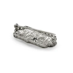 10ct White Gold Filigree Sapphire Brooch