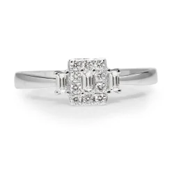 18ct White Gold Fine Baguette Halo Diamond Ring