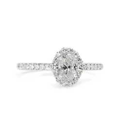 18ct White Gold Fine Oval Diamond Halo Ring
