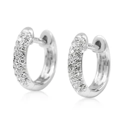 9ct White Gold Fine Pavé Diamond Hoop Earrings