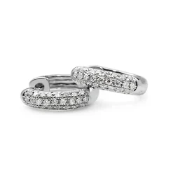 9ct White Gold Fine Pavé Diamond Hoop Earrings