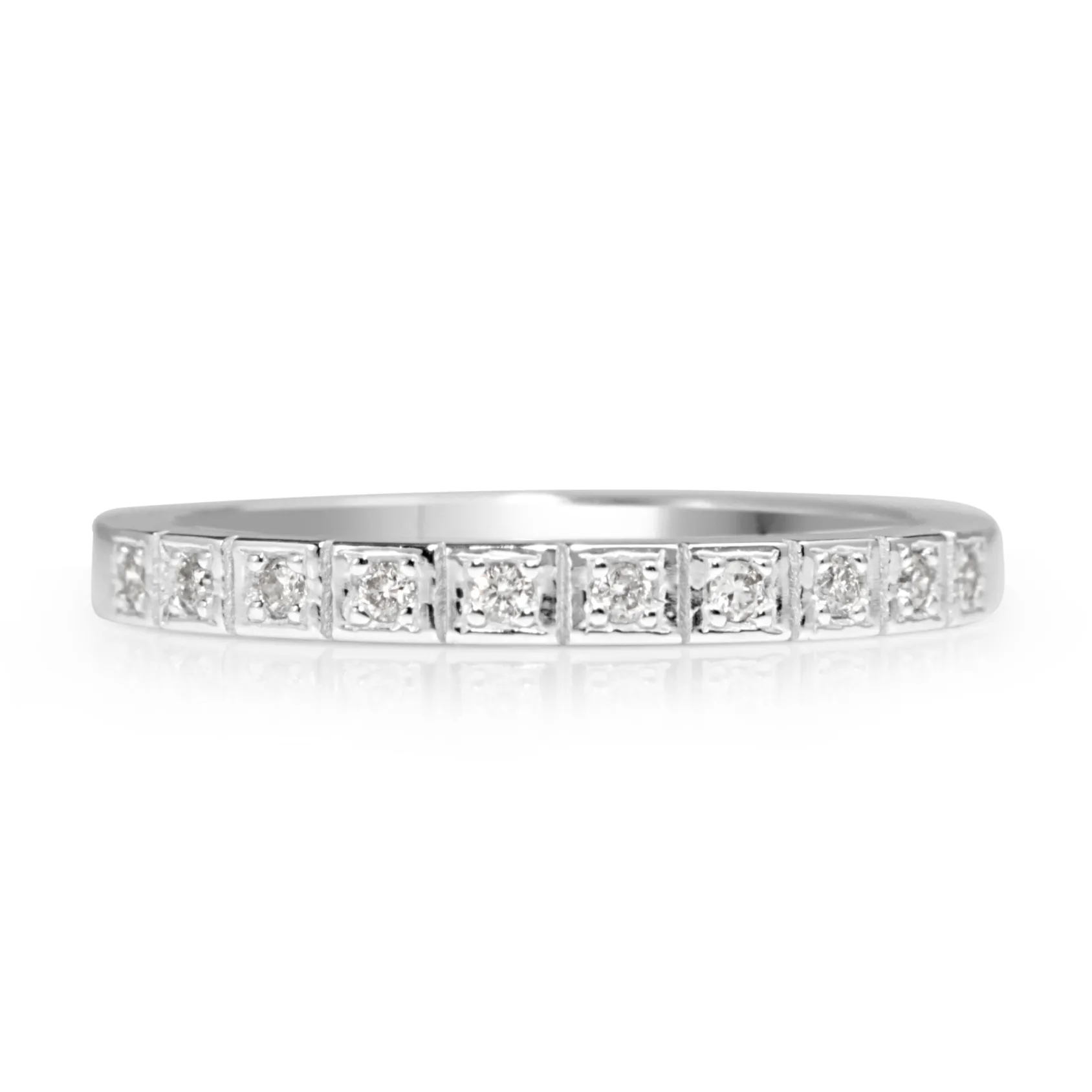 9ct White Gold Fine Vintage Style Diamond Band