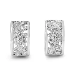 9ct White Gold Floral Diamond Hoop Earrings