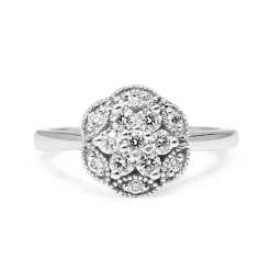 9ct White Gold Floral Diamond Halo Ring